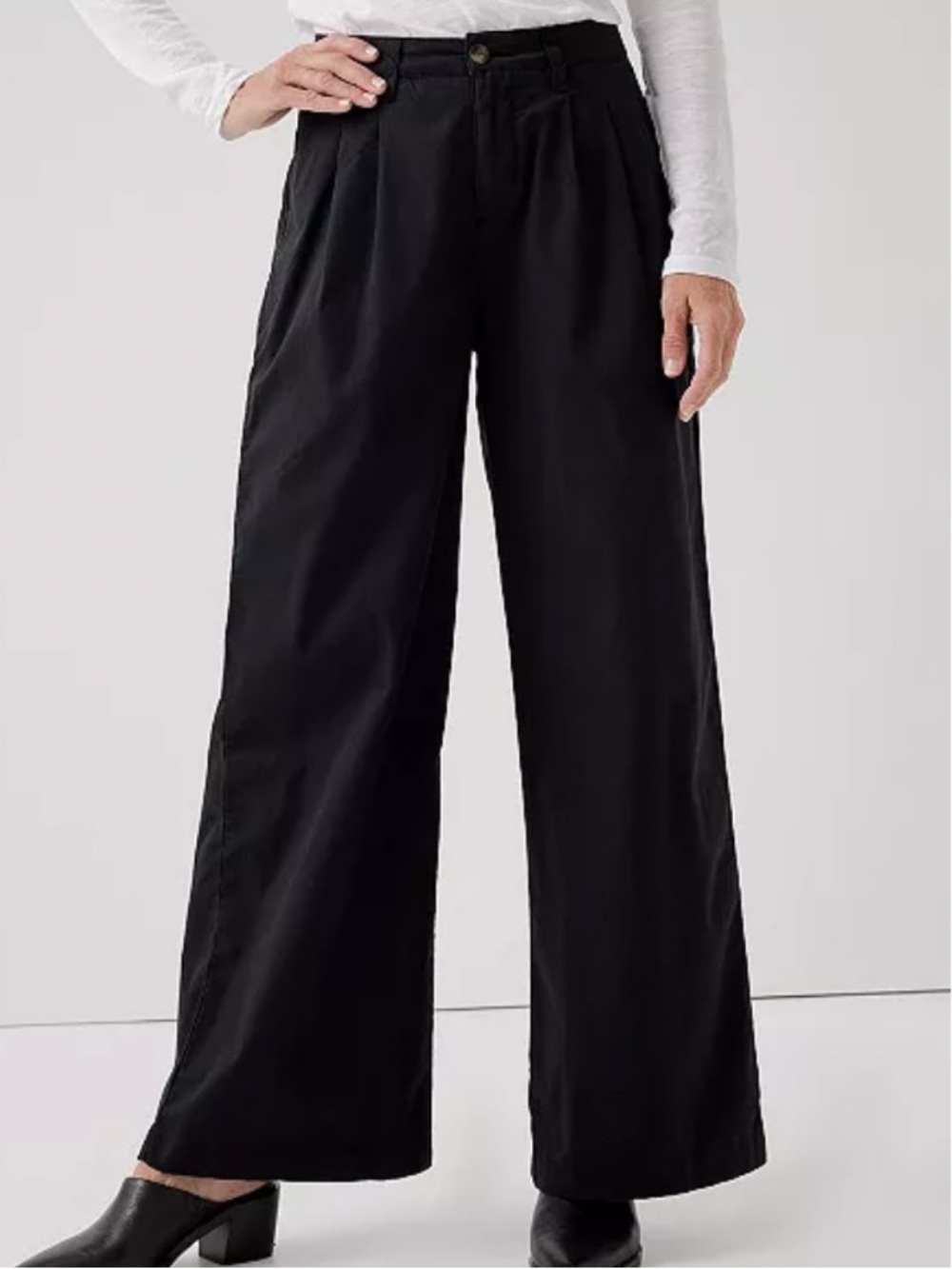 Pact XL Boulevard Trouser Black Organic Cotton Wide Leg Pleated Pants High Waist